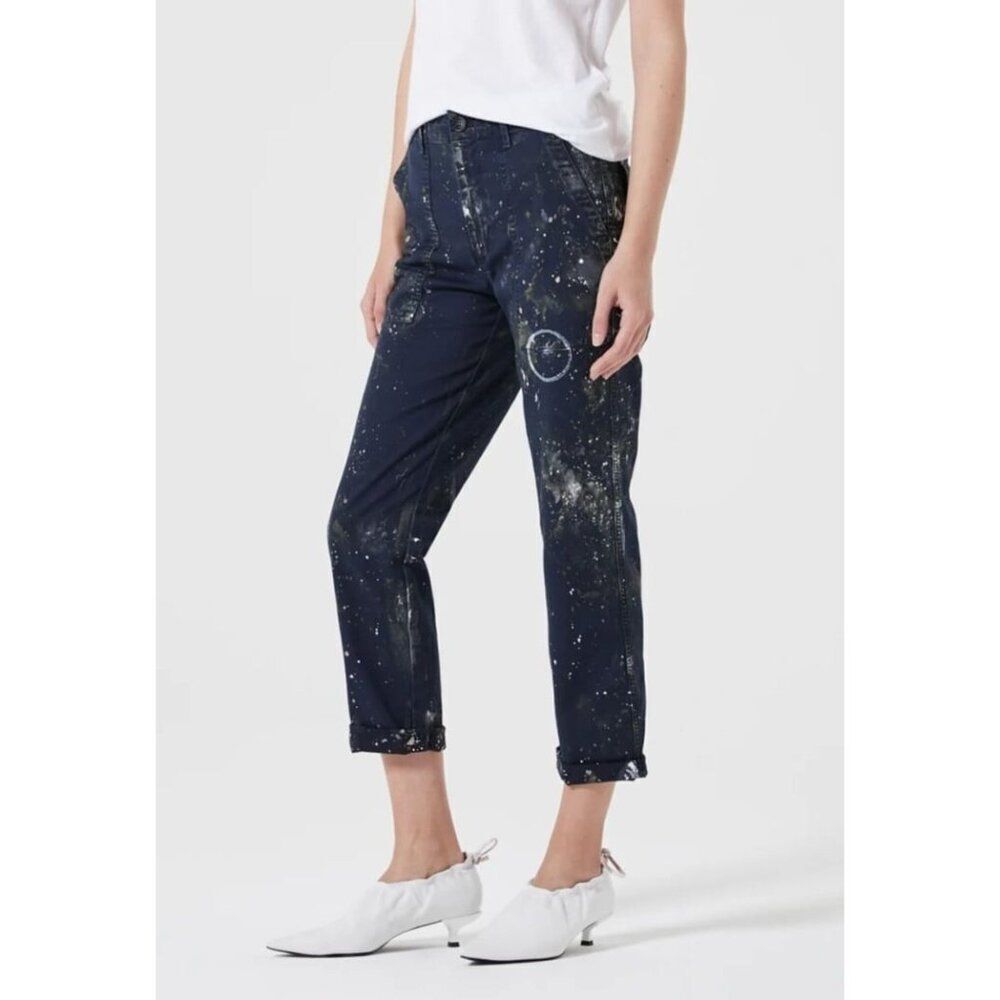 AG The Wes Utilitarian Relaxed Straight Pants‎ Womens 27 Gray Paint Splatter